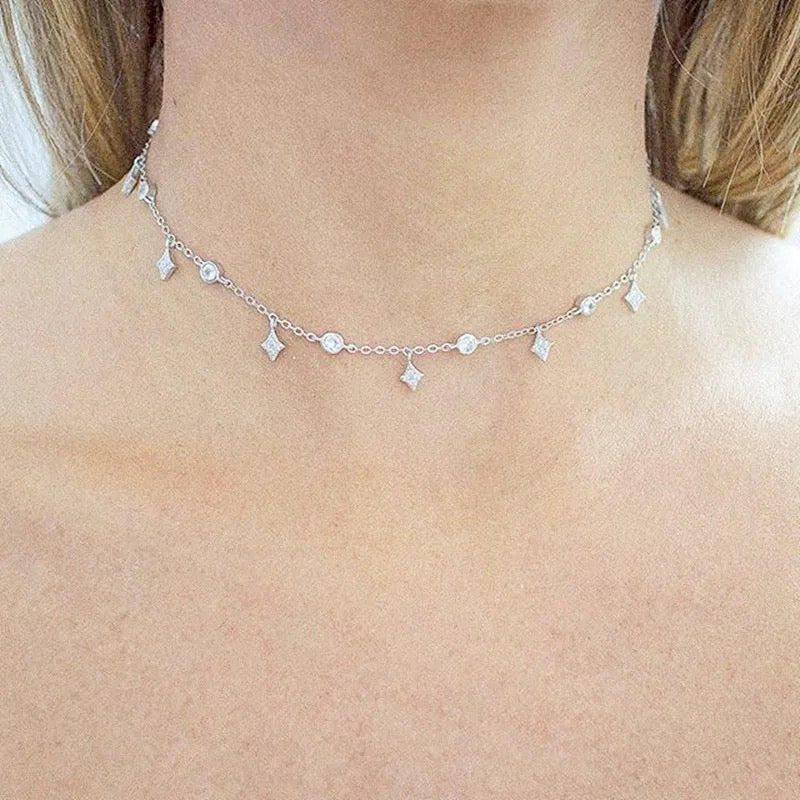 Fine cz drop choker necklace