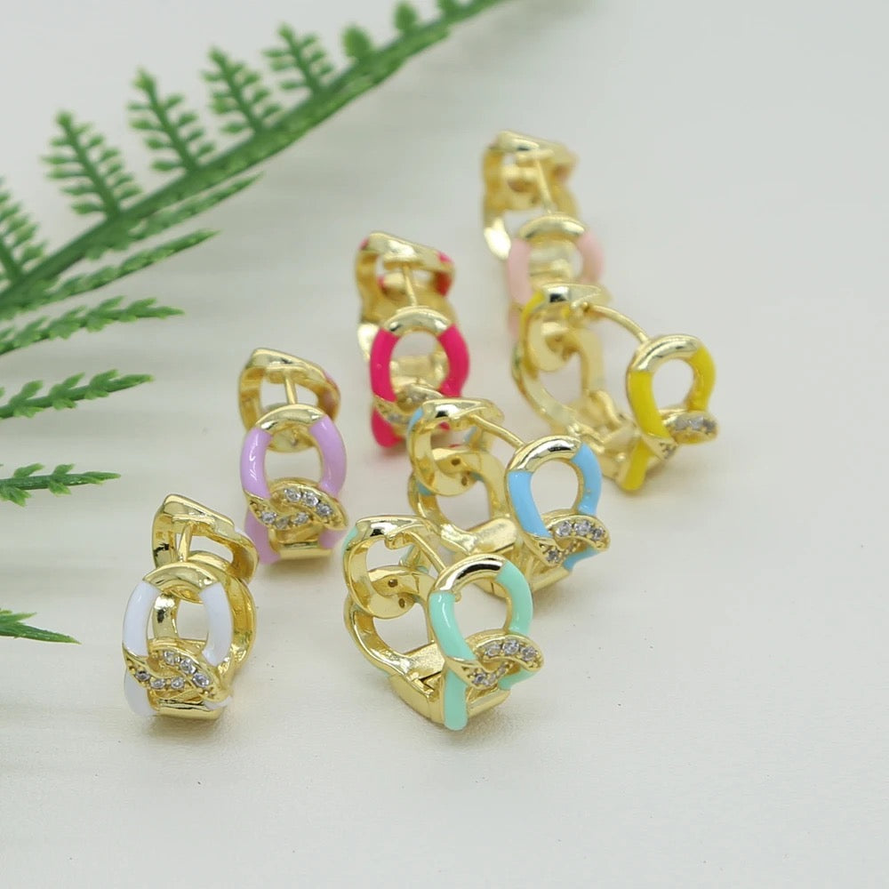  Twisted gold plated enamel colorful huggie earrings paved cz