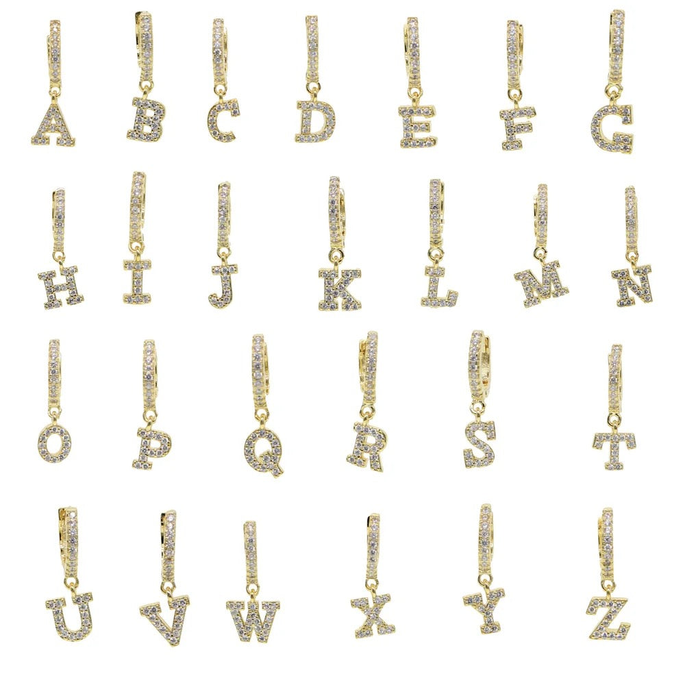 Alphabet Initial Letter Charm Hoop Earring