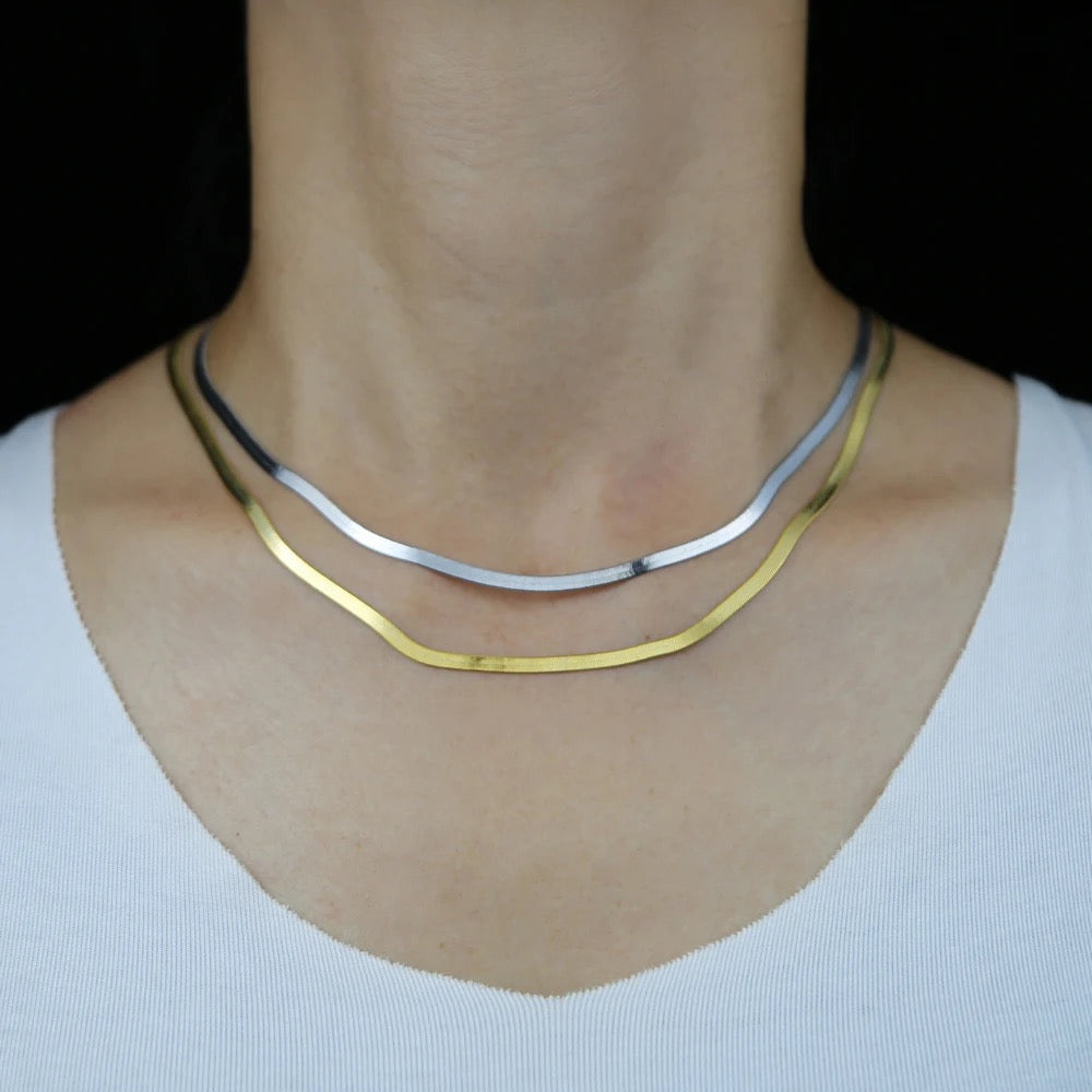 Snake bone herringbone chain necklace