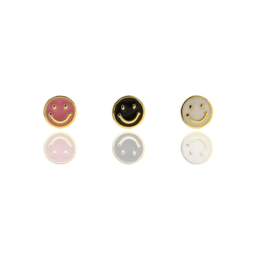 Gold Plated Enamel Colorful Smile Smiley Face Charm Stud Earrings