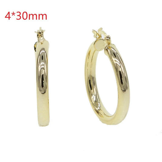 4*30mm Medium Sized Hollow Tube Hoops 18K Gold Plated Earring