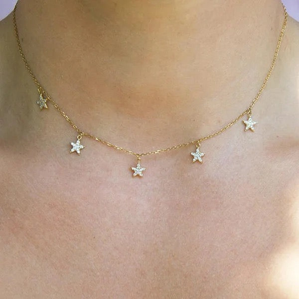 Pave cz star charm choker necklace