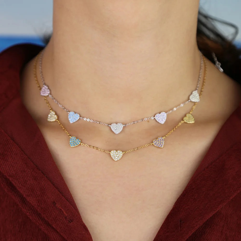 Vermail Heart necklace pastel colorful cz heart charm Collar Choker Fine silver jewelry