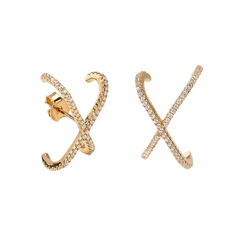  Micro pave cz gold silver plated crisscross X stud earring