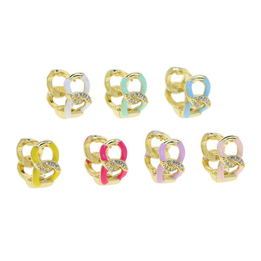  Twisted gold plated enamel colorful huggie earrings paved cz