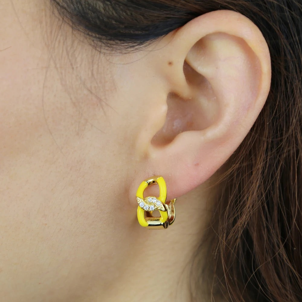  Twisted gold plated enamel colorful huggie earrings paved cz