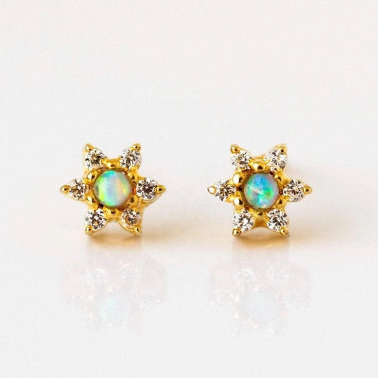 Opal daisy flower stud earring