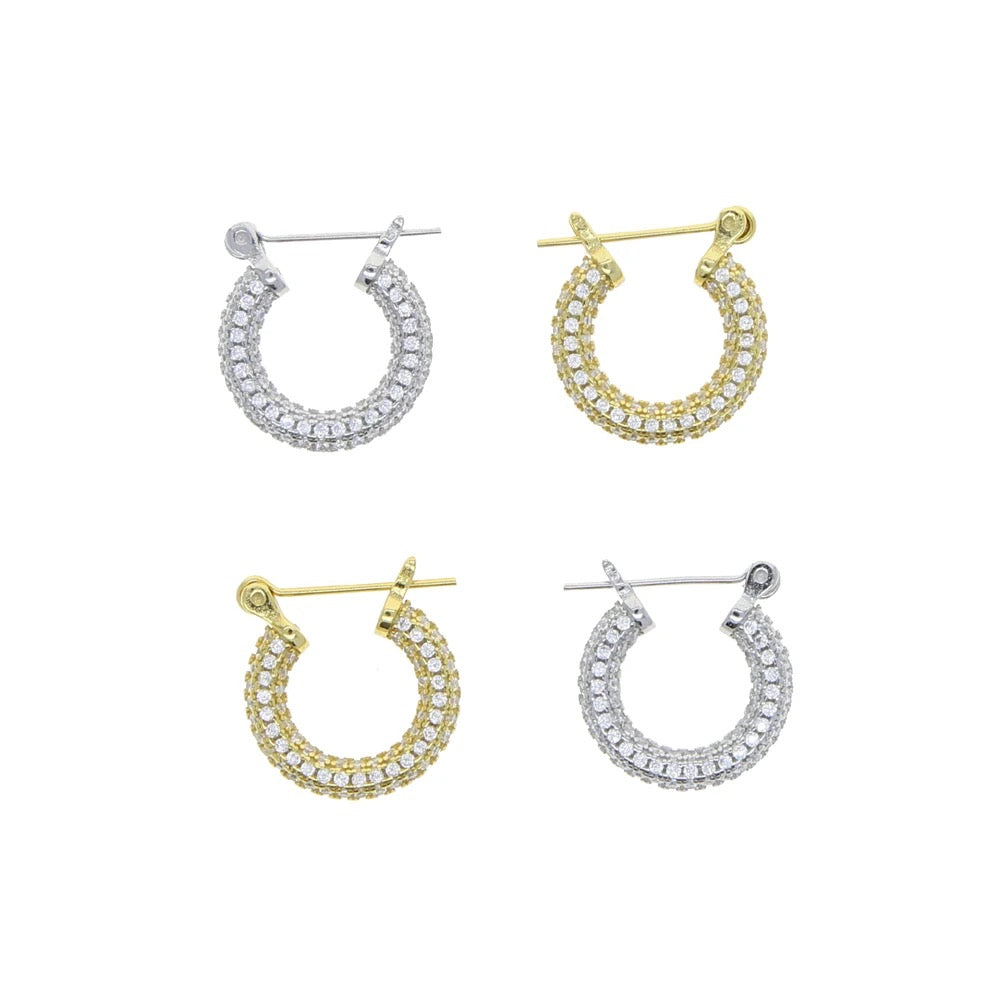 High quality white cubic zircon stone small round huggie hoop earring with gold silver plated