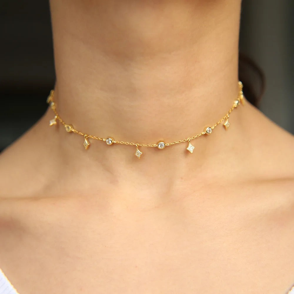 Fine cz drop choker necklace