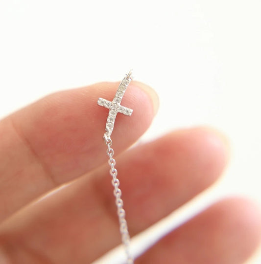 Cute cross  connector thin chain cross necklace