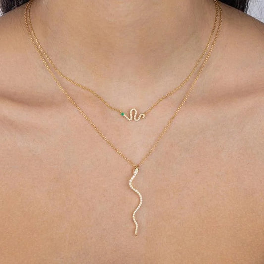 Micro pave cz minimal snake necklace