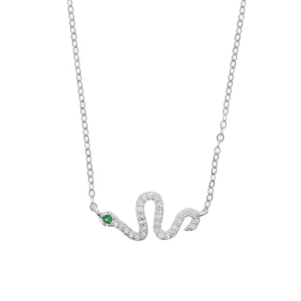 Micro pave cz  snake pendant necklace