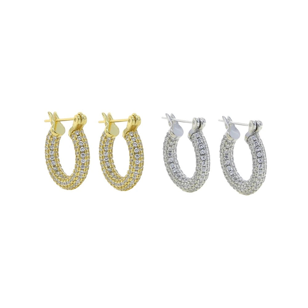 High quality white cubic zircon stone small round huggie hoop earring with gold silver plated