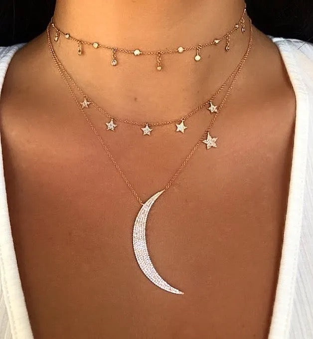 Pave cz star charm choker necklace