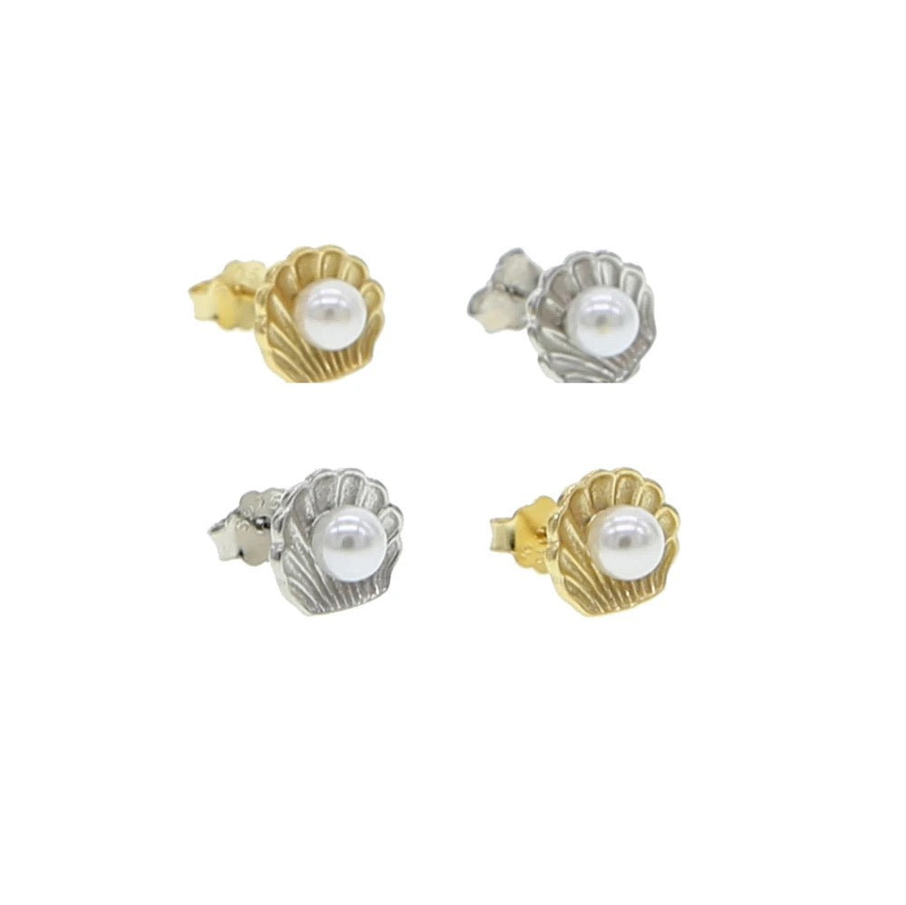 Fresh sea pearl bead sea shell stud earring