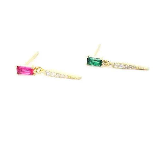 Emerald red CZ zirconia spike drop stud earrings