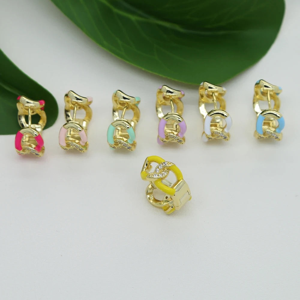  Twisted gold plated enamel colorful huggie earrings paved cz