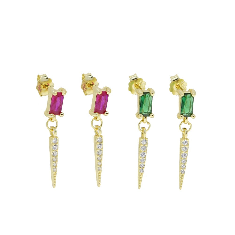 Emerald red CZ zirconia spike drop stud earrings