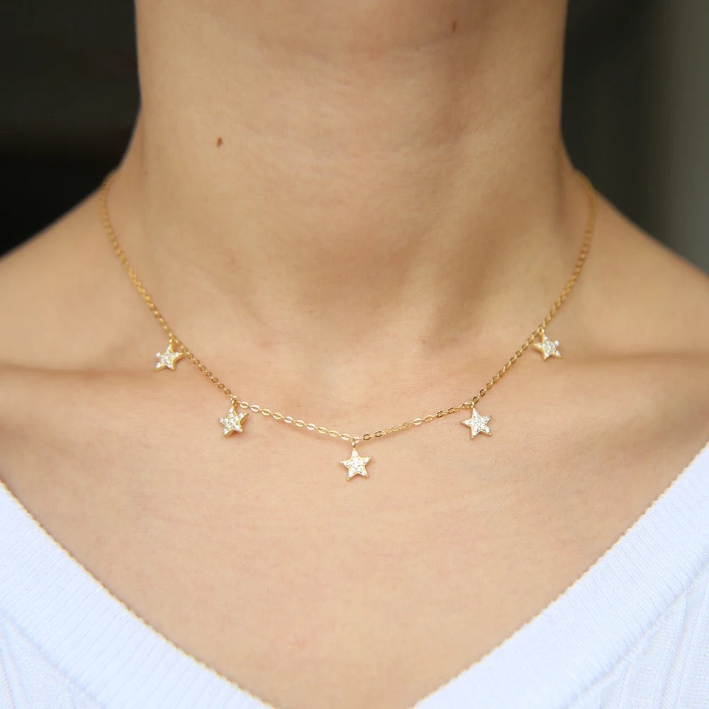 Pave cz star charm choker necklace