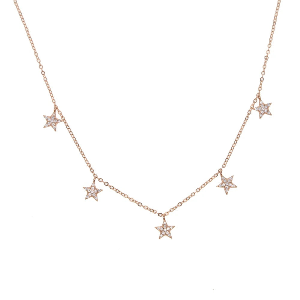 Pave cz star charm choker necklace