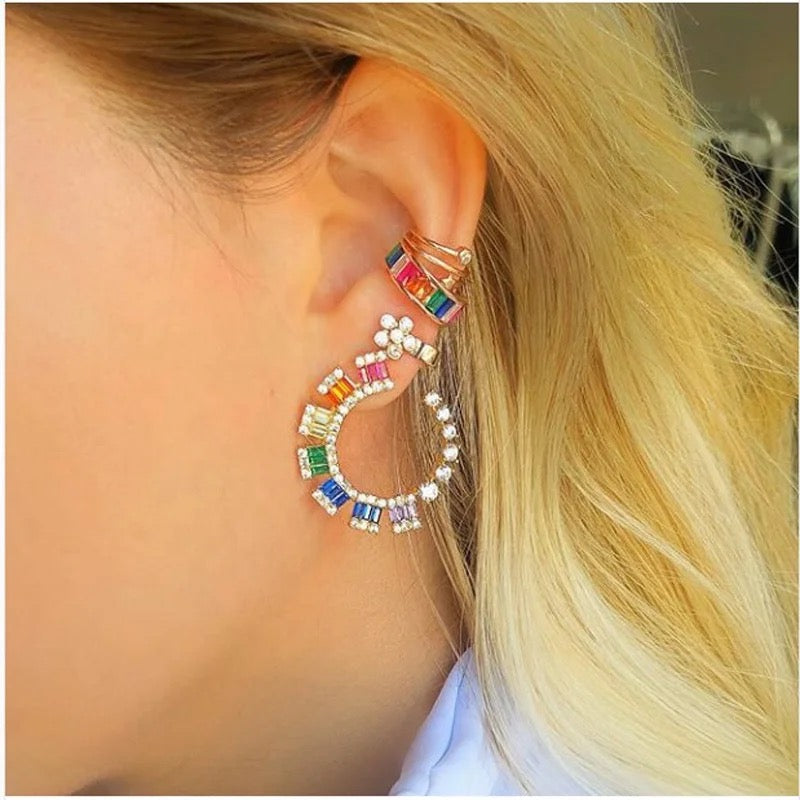 Rainbow cz geometric round circle earring