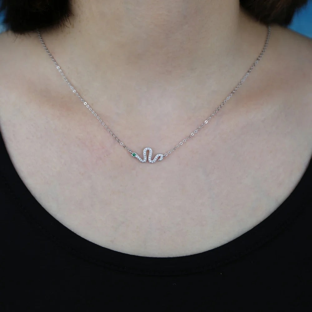 Micro pave cz  snake pendant necklace