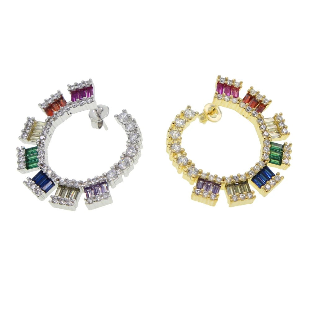 Rainbow cz geometric round circle earring