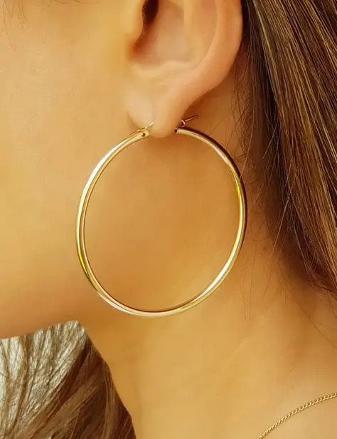 Gold rhodium plated 2mm Thickness Hollow Inner 60mm Big Tube Hoop Earring