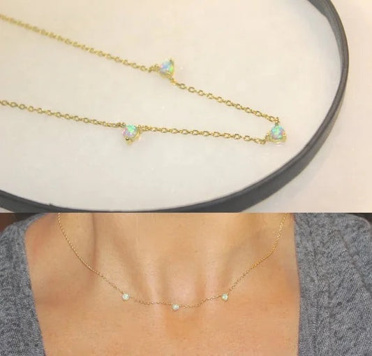 Delicate 3mm prong setting opal stone short thin choker necklace