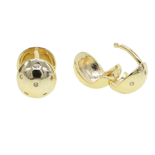 Gold ball hoop earring simple geometric cz inset cz round ball minimal huggie