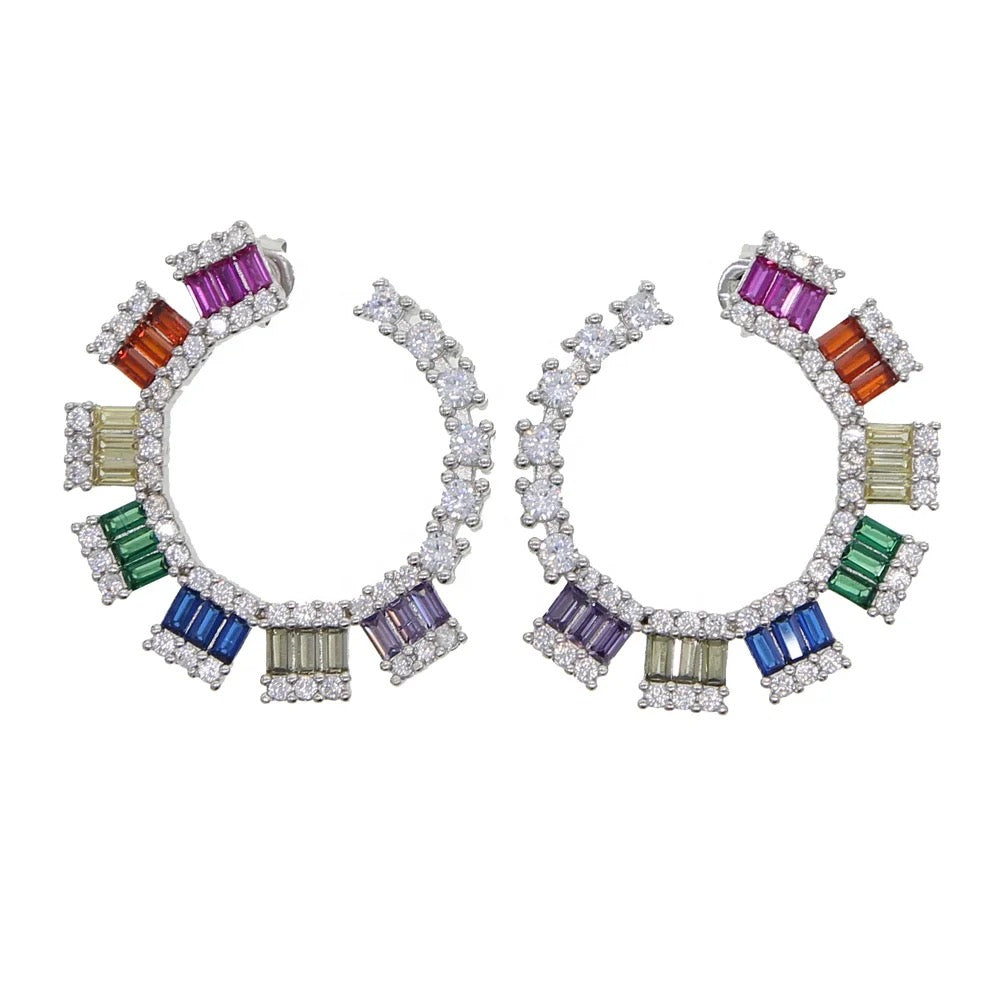 Rainbow cz geometric round circle earring